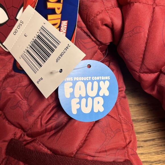 Marvel Spiderman Boys Coat 3T Hoodie Jacket Red Zip Plush Fleece Faux Fur $50 - Picture 7 of 16